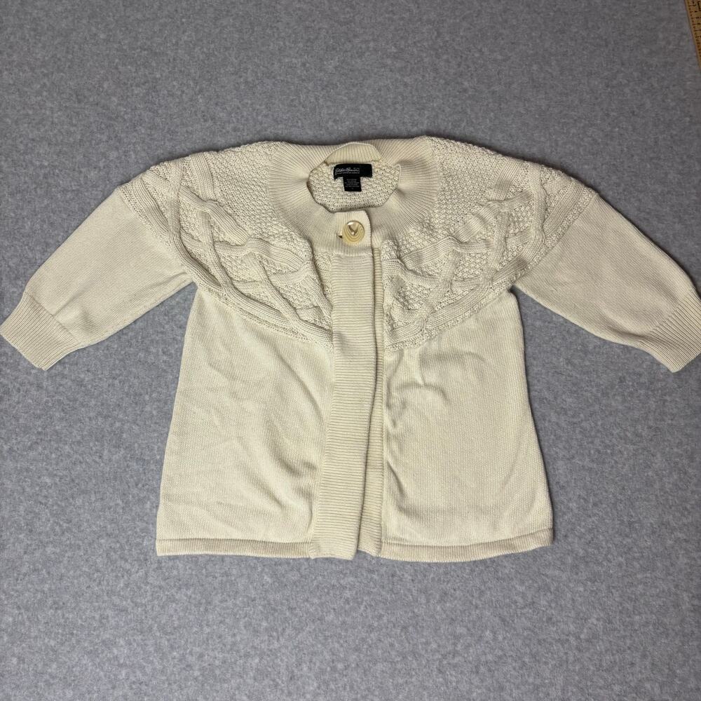 Vintage Eddie Bauer Ivory Women's L CottageCore Cotton Blend Cardigan Sweater